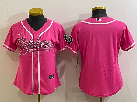 Women's Las Vegas Raiders Blank Pink With Patch Cool Base Stitched Baseball Jersey(Run Small)